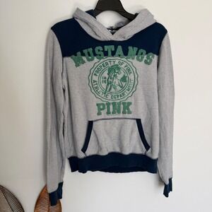 M9 RARE Victoria's Secret PINK Univ Mustangs Hoodie Navy‎ White Striped M Y2K
